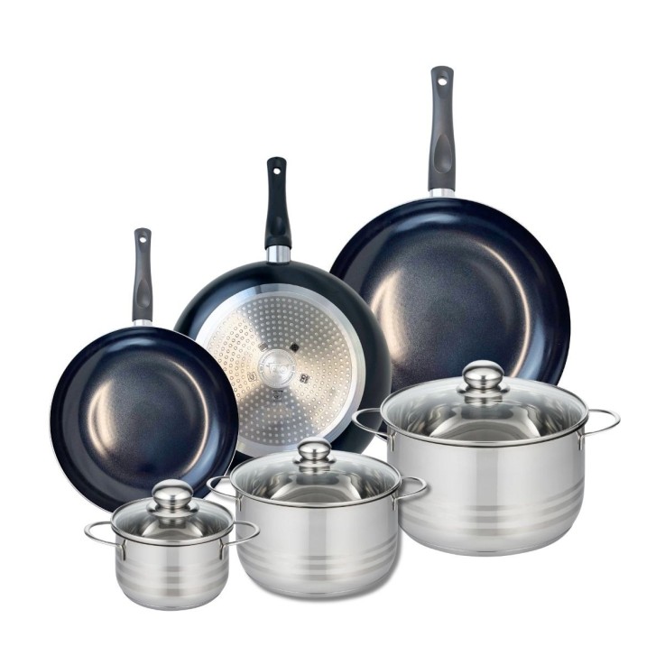 Batterie de cuisine Prima Brillant en aluminium et inox - 6 pièces - noir