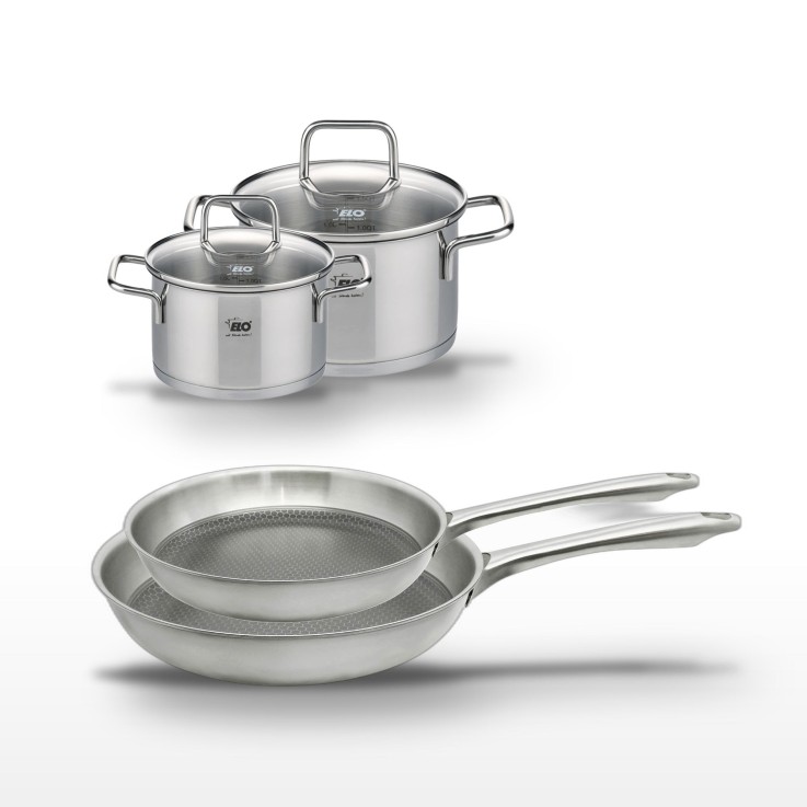 Batterie de cuisine Relief Passion en inox - 2 poêles et 2 faitouts