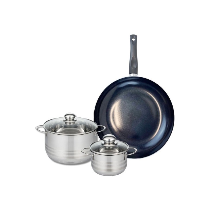 Batterie de cuisine Prima Brillant en aluminium et inox - 32 cm - 14 et 20 cm