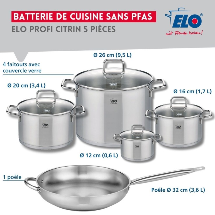 Batterie de cuisine Profi Citrin en inox - 5 pièces - 12 à 32 cm