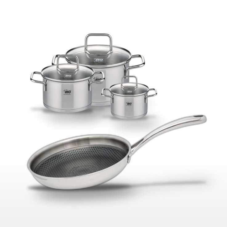 Batterie de cuisine Relief Evolution en inox - 4 pièces - poêle 24 cm