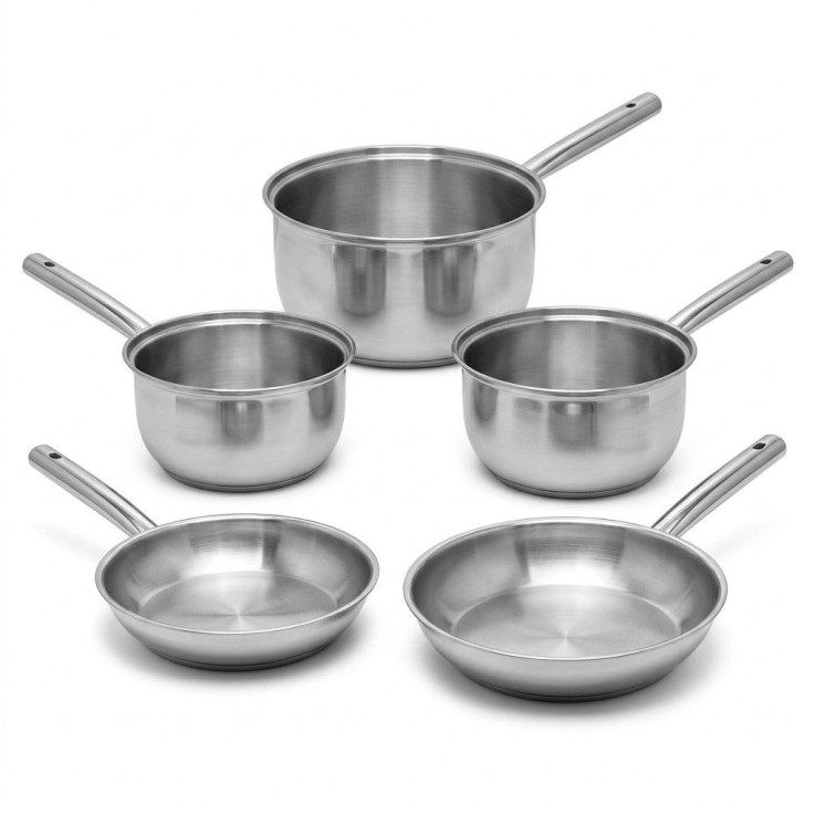 Batterie de cuisine Rhona en inox - casseroles 18/20/22 cm - poêles 24/28 cm