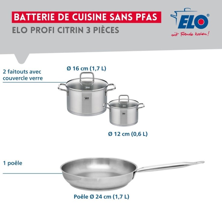 Batterie de cuisine Profi Citrin en inox - 3 pièces - grise