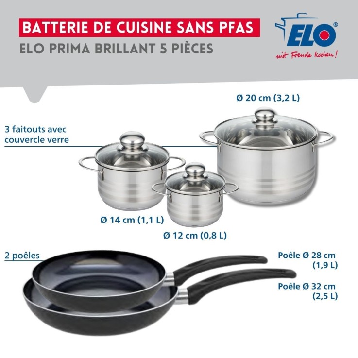 Batterie de cuisine Prima Brillant en aluminium et inox - 5 pièces - noire
