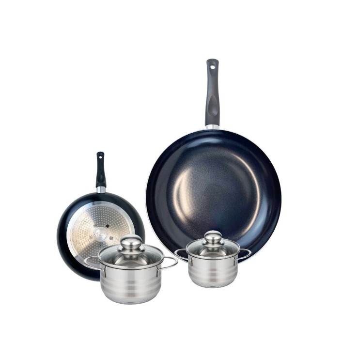 Batterie de cuisine Prima Brillant en aluminium et inox - 12/14/20/32 cm - noire