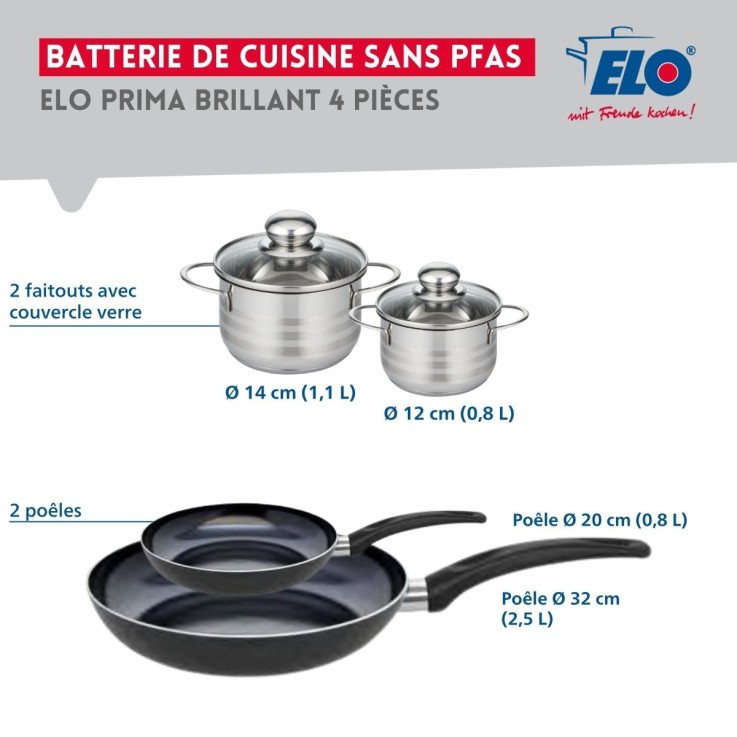 Batterie de cuisine Prima Brillant en aluminium et inox - 12/14/20/32 cm - noire
