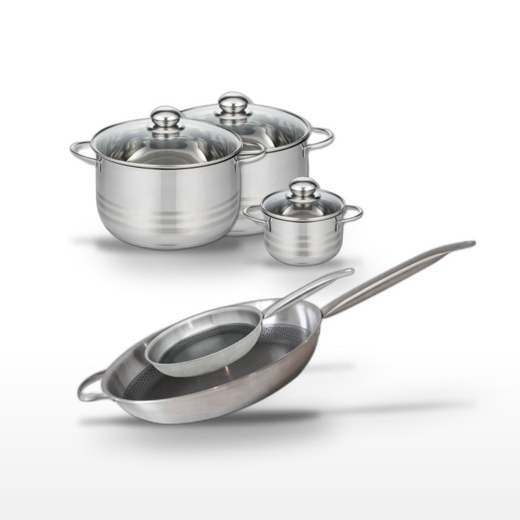 Batterie de cuisine Relief Solution en inox - 5 pièces - noire