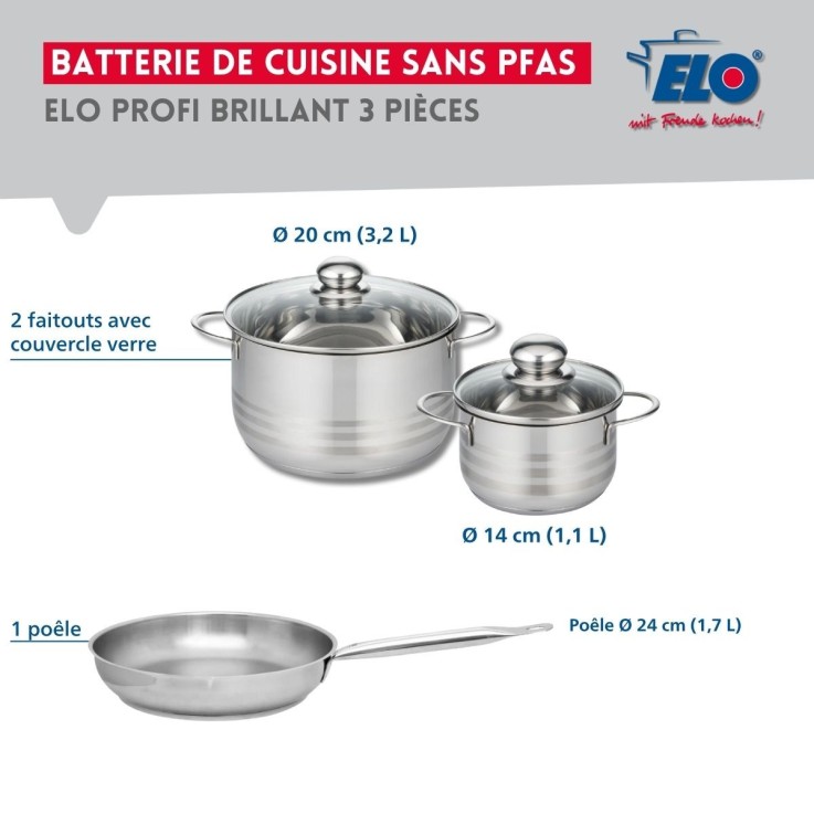 Batterie de cuisine Profi Brillant en inox - 24, 14 et 20 cm