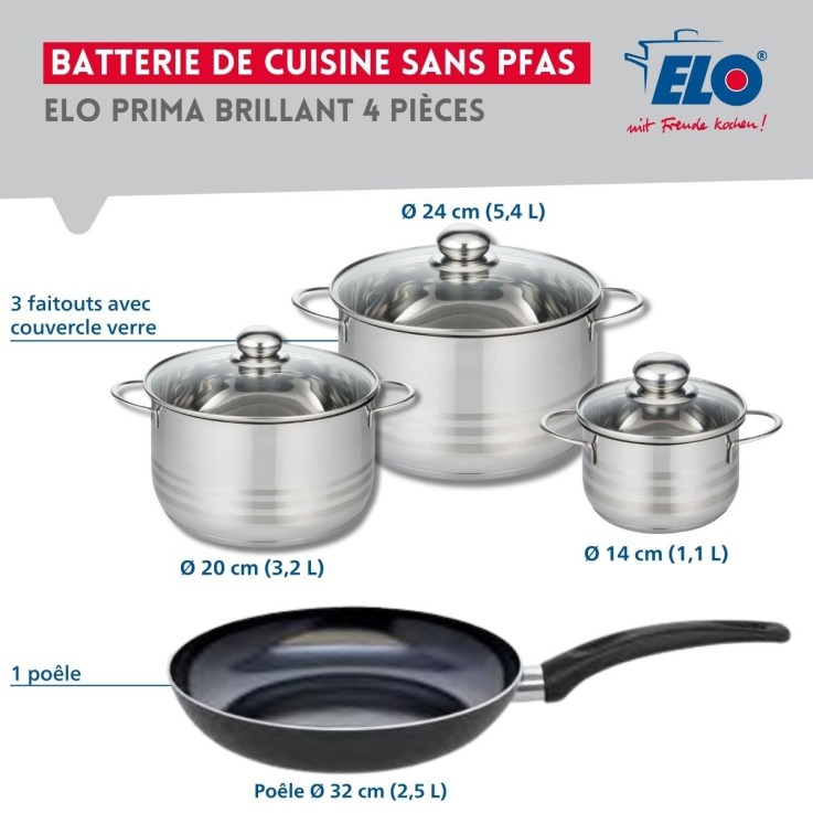 Batterie de cuisine Prima Brillant en aluminium et inox - 14/20/24/32 cm