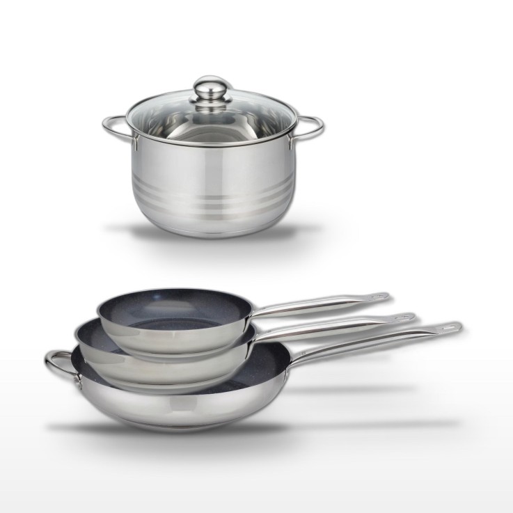 Lot de 3 poêles et faitout Profi Therm Platinum en inox - gris