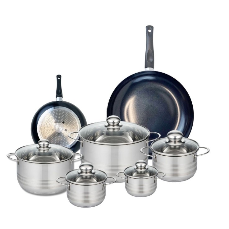 Batterie de cuisine Prima Brillant en aluminium et inox - 7 pièces assorties