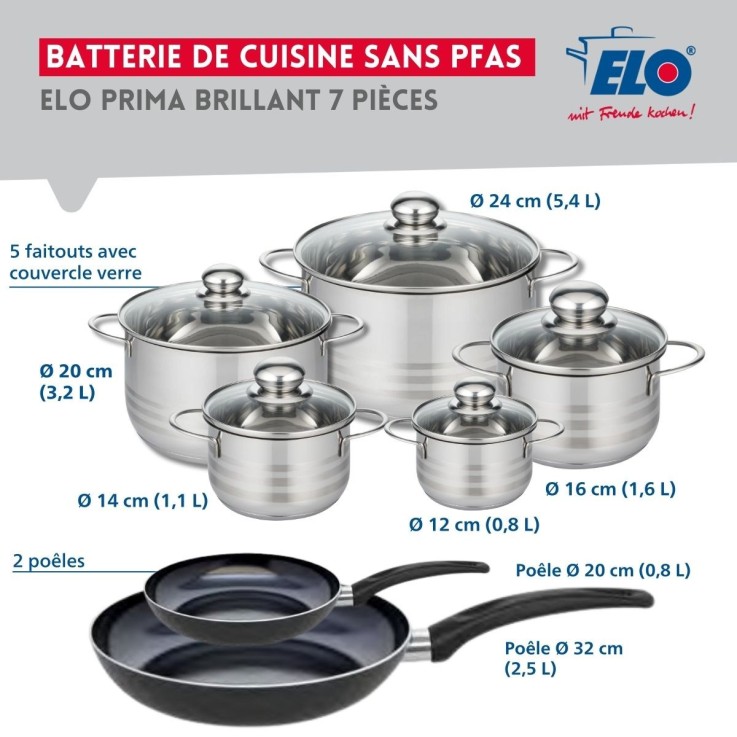 Batterie de cuisine Prima Brillant en aluminium et inox - 7 pièces assorties