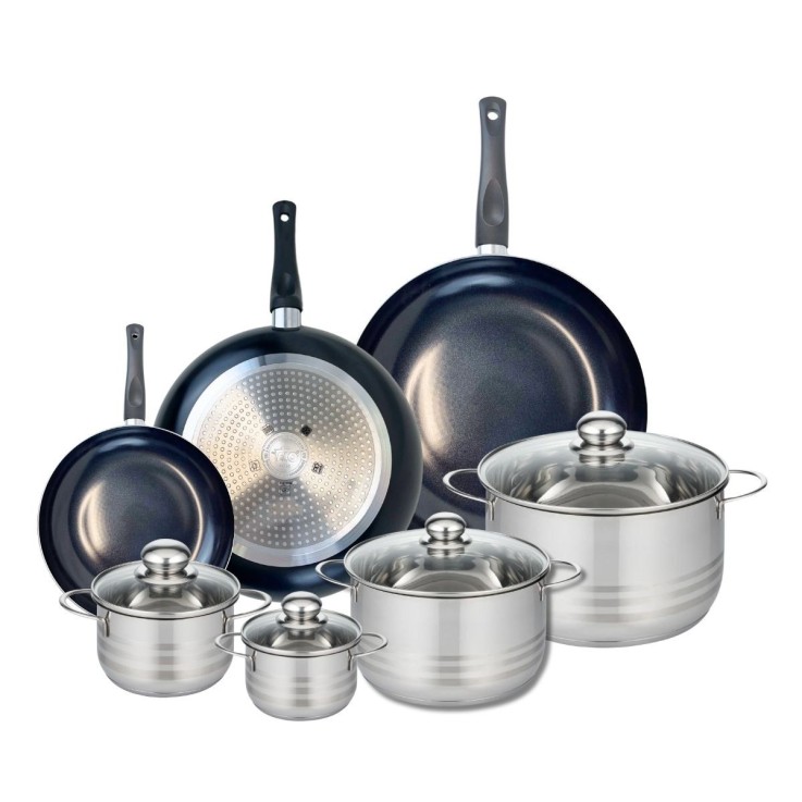 Batterie de cuisine Prima Brillant en aluminium et inox - 7 pièces - noire