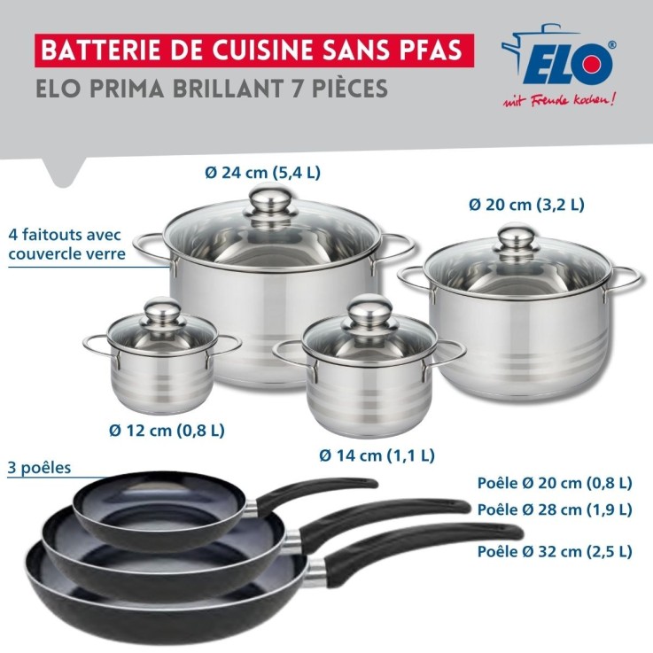 Batterie de cuisine Prima Brillant en aluminium et inox - 7 pièces - noire
