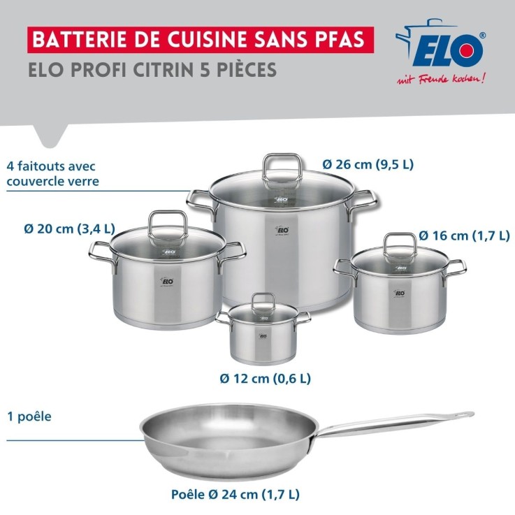 Batterie de cuisine Profi Citrin en inox - 5 pièces