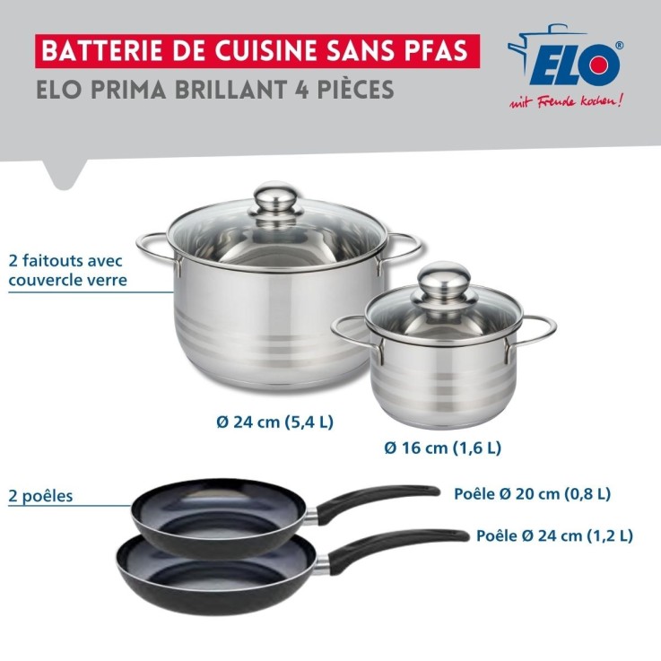 Batterie de cuisine Prima Brillant en aluminium et inox - 4 pièces - noire