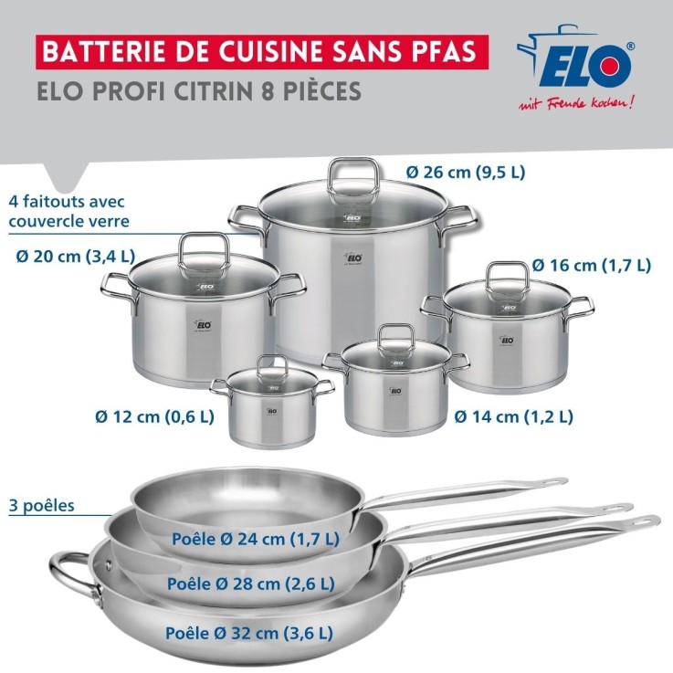 Batterie de cuisine Profi Citrin en inox - 8 pièces