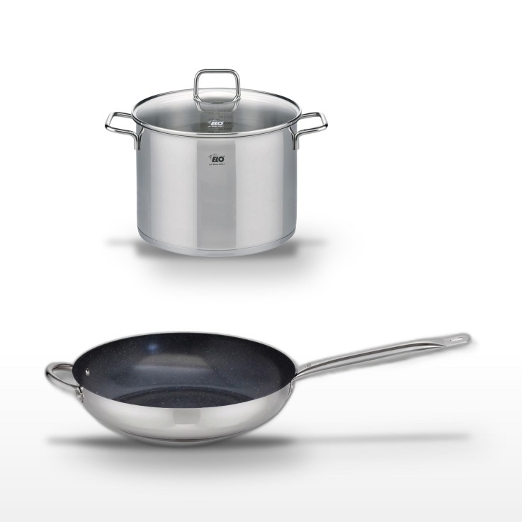 Lot poêle et faitout Profi Therm Platinum en inox - poêle 32 cm - faitout 26 cm - gris