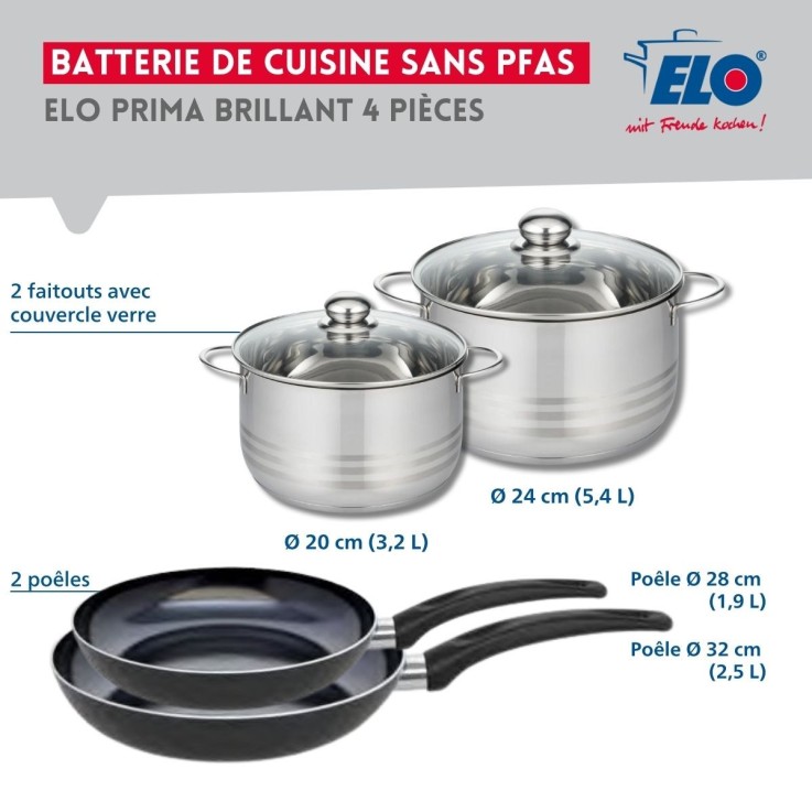 Ensemble de poêles et faitouts Prima Brillant en aluminium et inox