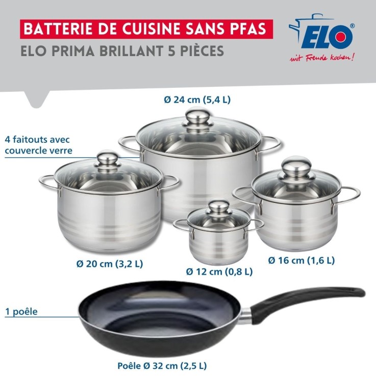 Batterie de cuisine Prima Brillant en aluminium et inox - 5 pièces - noire