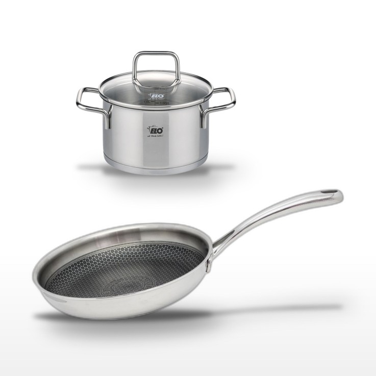 Lot faitout et poêle Relief Evolution en inox - 20 et 28 cm