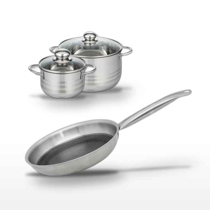 Batterie de cuisine Relief Solution en inox - 24, 16 et 20 cm