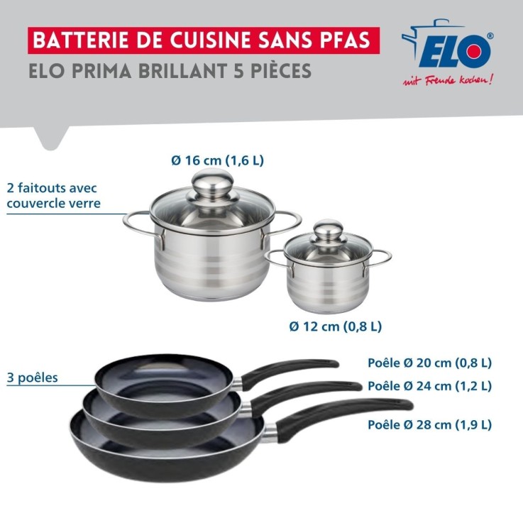Batterie de cuisine Prima Brillant en aluminium et inox - 5 pièces - noire