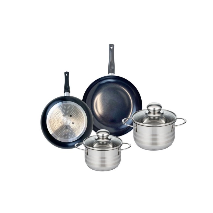 Batterie de cuisine Prima Brillant en aluminium et inox - 14/16/20/24 cm - noire