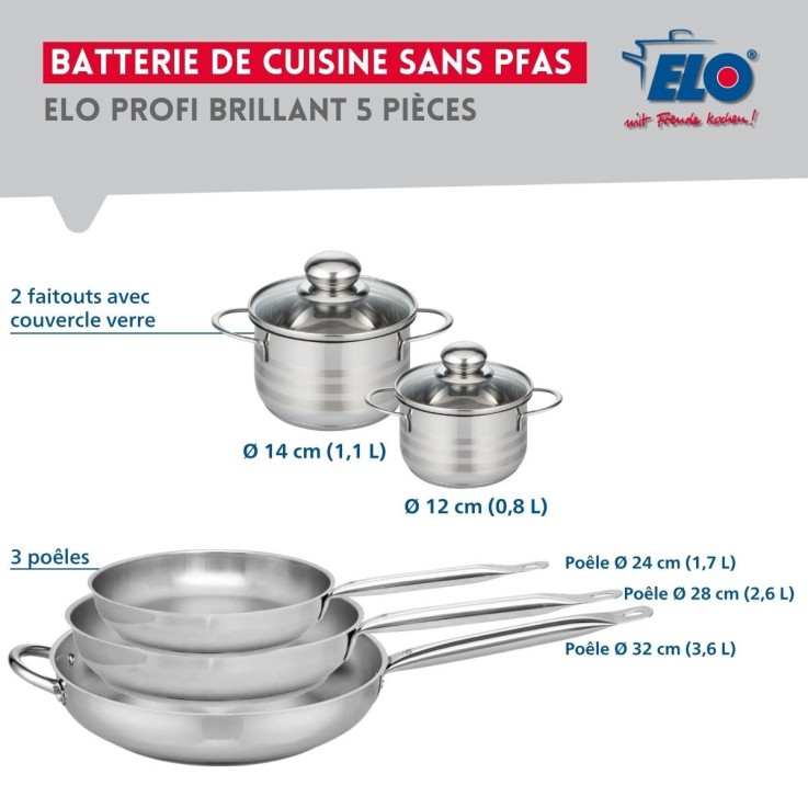 Batterie de cuisine Profi Brillant en inox - lot de 5 pièces