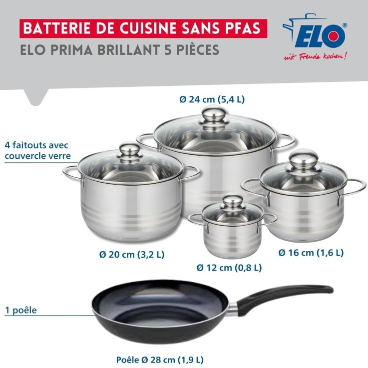 Batterie de cuisine Prima Brillant en aluminium et inox - 5 pièces - noire