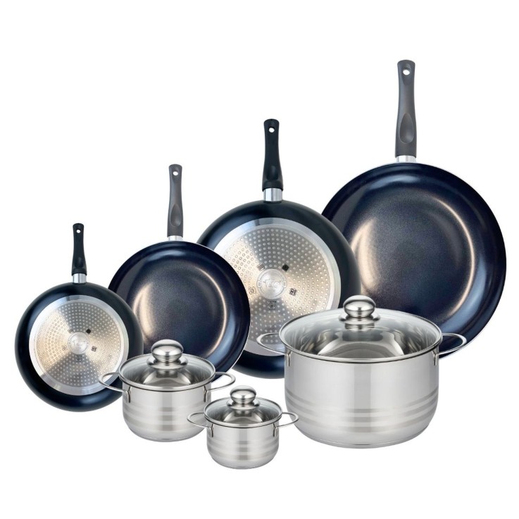 Batterie de cuisine Prima Brillant en aluminium et inox - noire