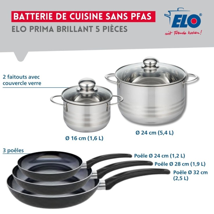 Batterie de cuisine Prima Brillant en aluminium et inox - 5 pièces - noir
