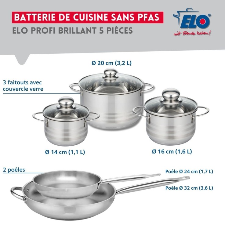 Batterie de cuisine Profi Brillant en inox - 5 pièces
