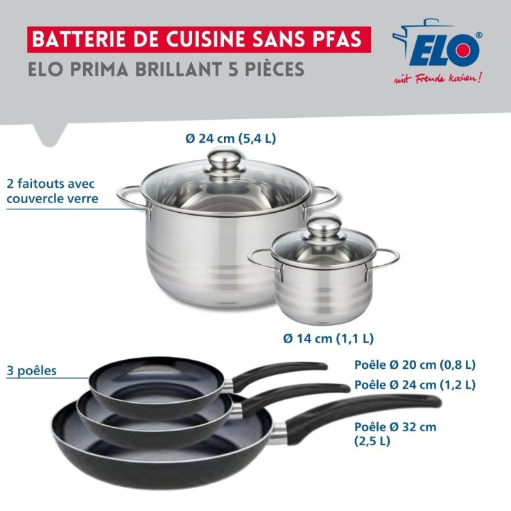 Batterie de cuisine Prima Brillant en aluminium et inox - 5 pièces - noire