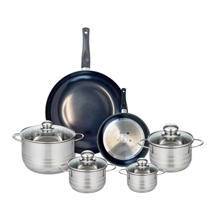 Batterie de cuisine Prima Brillant en aluminium et inox - 6 pièces - noir