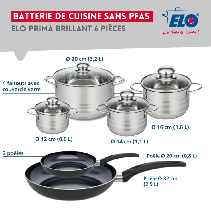 Batterie de cuisine Prima Brillant en aluminium et inox - 6 pièces - noir