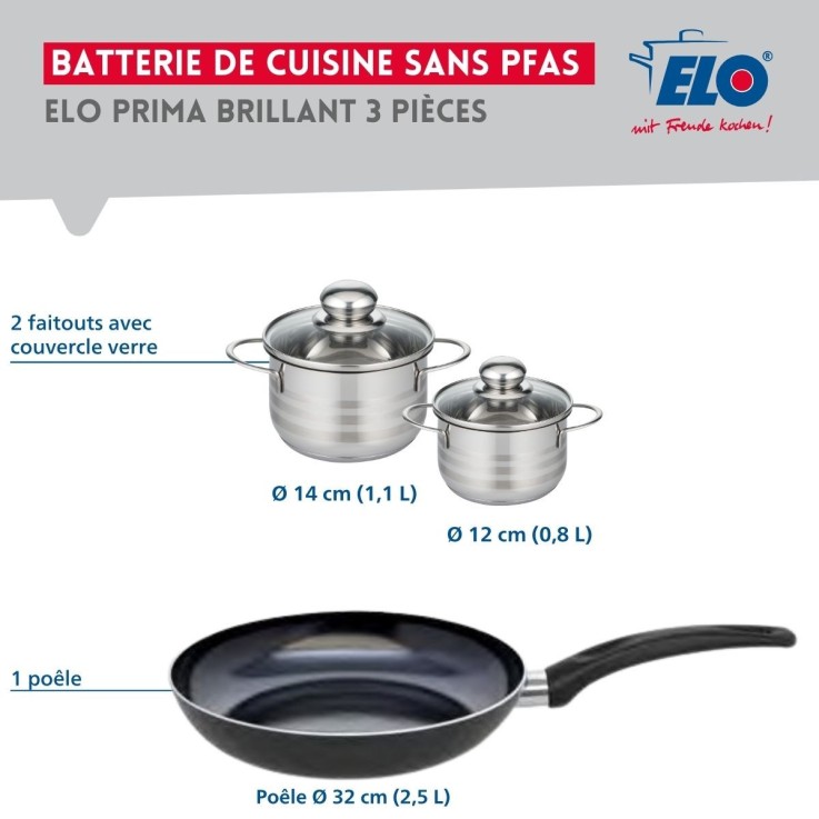 Batterie de cuisine Prima Brillant en aluminium et inox - 32 cm - noire