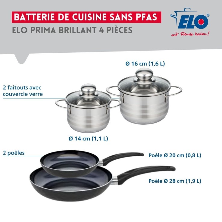 Batterie de cuisine Prima Brillant en aluminium et inox