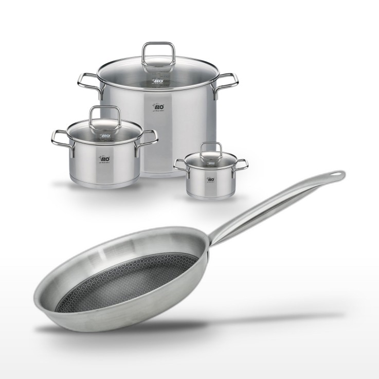 Batterie de cuisine Relief Solution en inox - 14/20/26/28 cm - noire