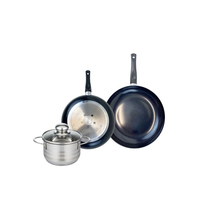 Batterie de cuisine Prima Brillant en aluminium et inox - 20, 24 et 14 cm - noir