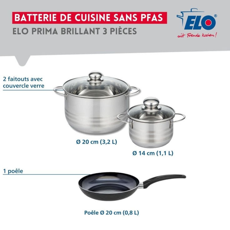 Batterie de cuisine Prima Brillant en aluminium et inox - 14/20 cm - noir