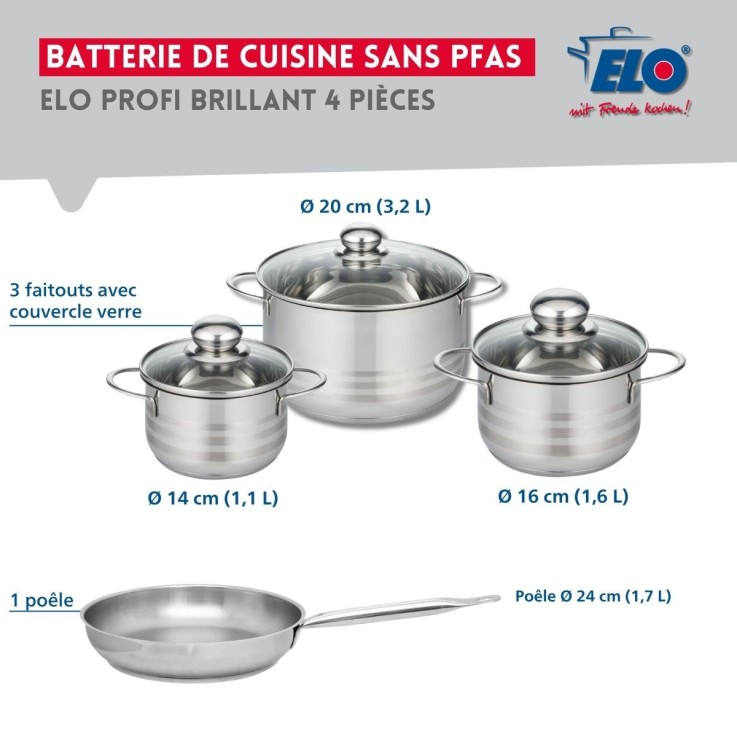 Batterie de cuisine Profi Brillant en inox - 4 pièces