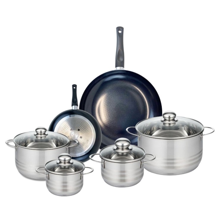 Batterie de cuisine Prima Brillant en aluminium et inox - 6 pièces - noir