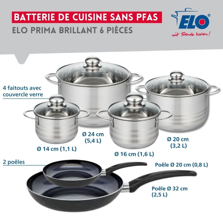 Batterie de cuisine Prima Brillant en aluminium et inox - 6 pièces - noir
