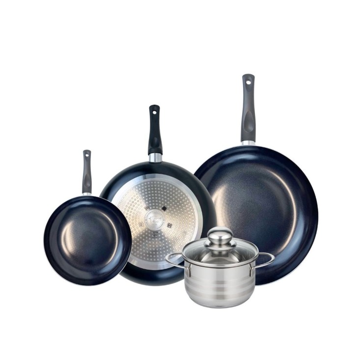 Batterie de cuisine Prima Brillant en aluminium et inox - 4 pièces - noire