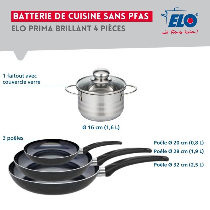 Batterie de cuisine Prima Brillant en aluminium et inox - 4 pièces - noire