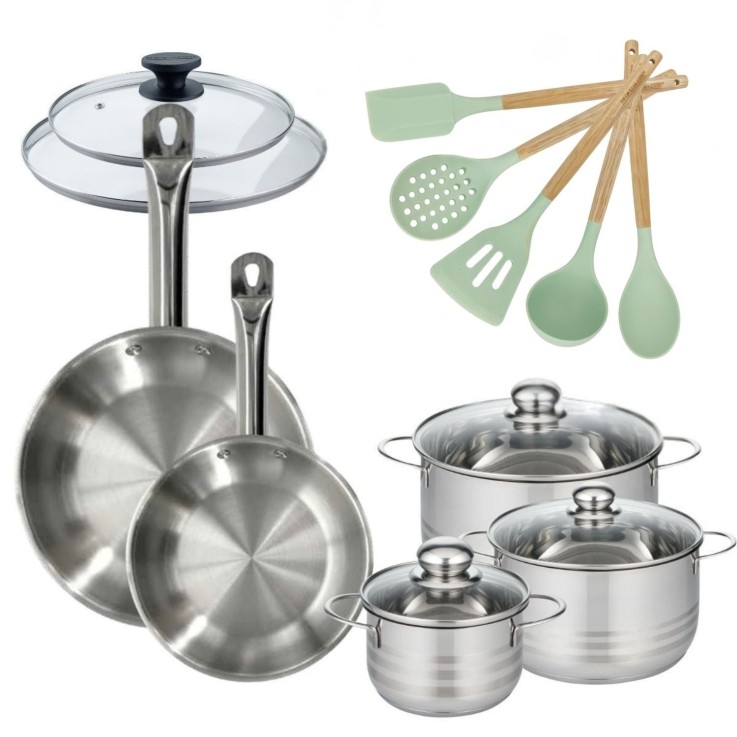 Batterie de cuisine Etherna en inox - 5 pièces - 5 ustensiles de cuisine inclus