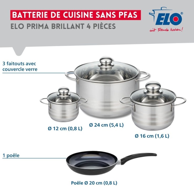 Batterie de cuisine Prima Brillant en aluminium et inox - 4 pièces - noire