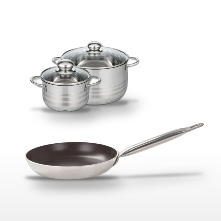 Batterie de cuisine Bistro Line en aluminium et inox - 28/16/20 cm - noire