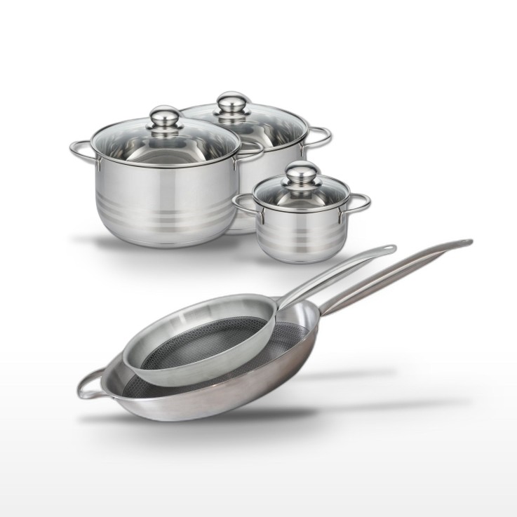 Batterie de cuisine Relief Solution en inox - 5 pièces - noire